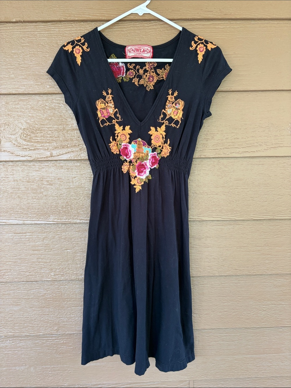 Johnny Was Short Sleeve Top w/ Synched Waist, Orange/Pink Floral Embroidery -SzS